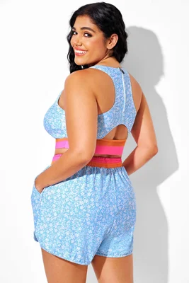 Blue Floral Round Neck...