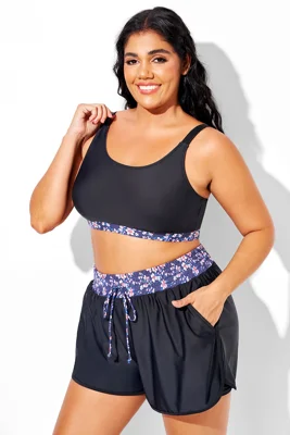 Plus Size Black Floral...