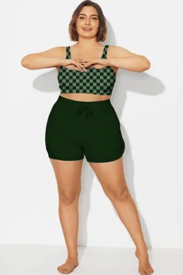 Plus Size Dark Green Mid Waist Women Shorts