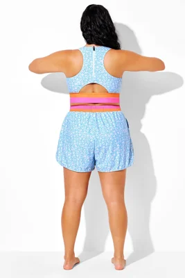 Blue Floral Print Mid Waist...