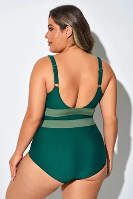 V-Neck Green Squares Cut...