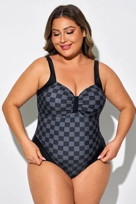 Black Squares Print V-Neck...