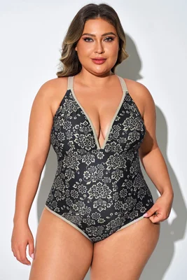 Golden Floral Deep V-Neck...