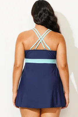 Plus Size Blue Colorblock...