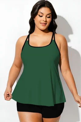 Green Square Neck Tankini...