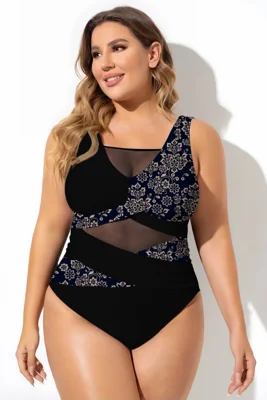 Golden Floral Print Mesh...